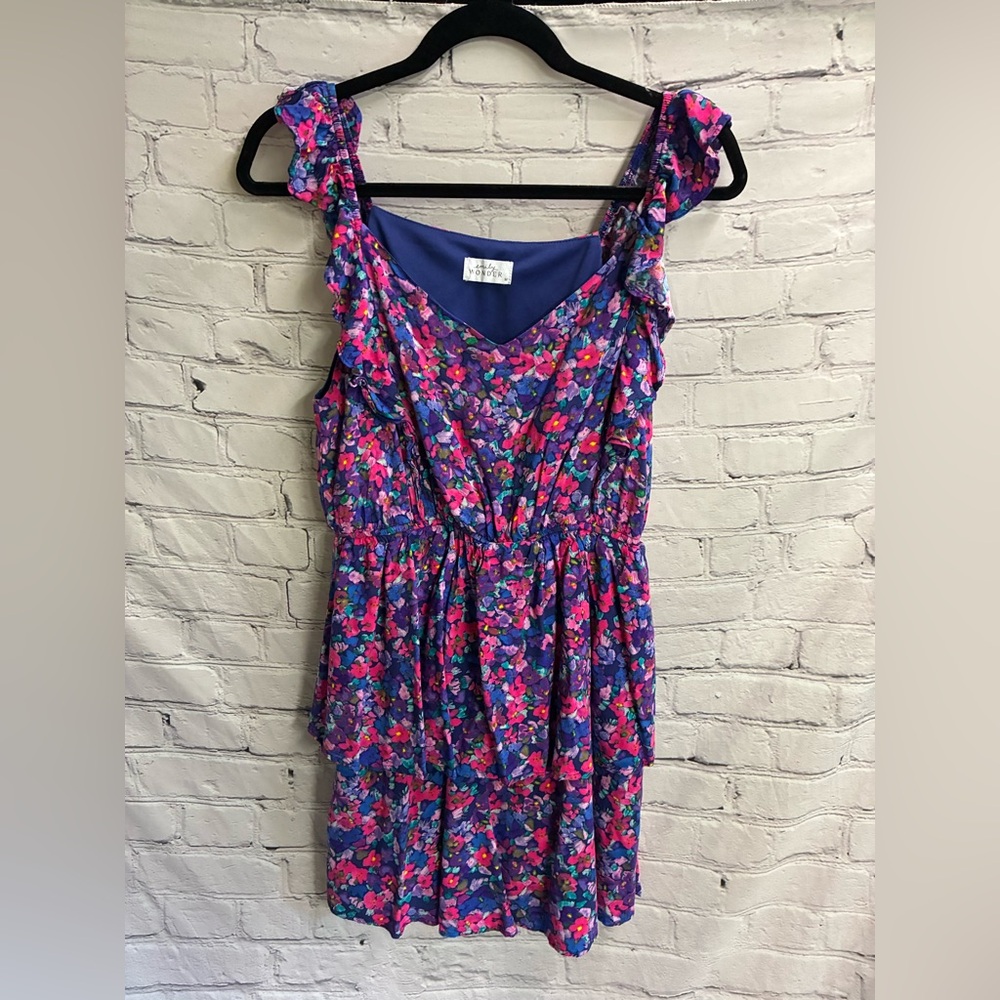 Women’s Floral Tiered Flowy Boho Fairy Whimsigoth Cottagecore‎ Mini Dress Size M